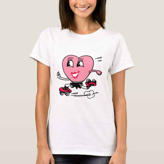 Camiseta Corazón rosado en pcteres de ruedas (Anverso)