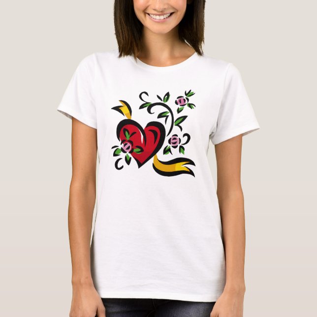 Camiseta Corazón, Rosas, Cinta (Anverso)