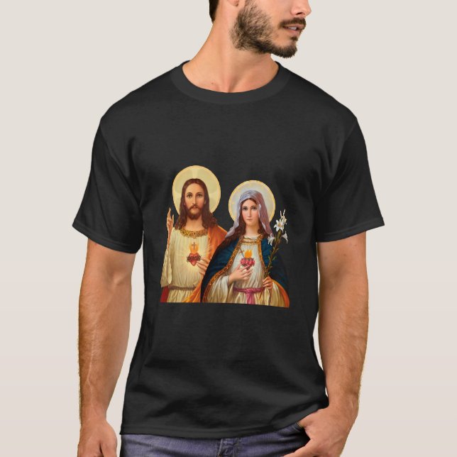 Camiseta Corazón Sagrado De Jesús Corazón Inmaculado De Mar (Anverso)