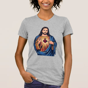 Camiseta Corazón Sagrado Grabado Antiguo Vector Religioso D