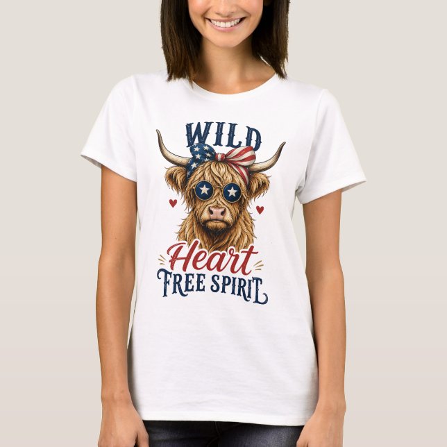 Camiseta Corazón Salvaje Espíritu Libre Vaca Highland Patri (Anverso)