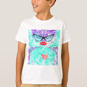 Camiseta Corazón Selfie Retrato Caprichoso Fondo Teal T-