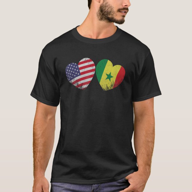 Camiseta Corazón Senegalés Bandera Estadounidense Familia P (Anverso)