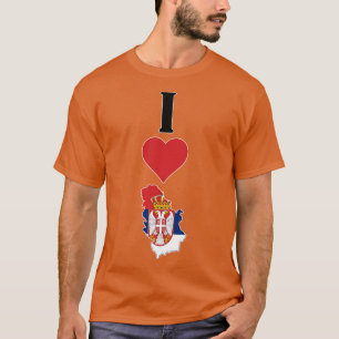 Camiseta Corazón Serbia: Amo Mapa serbio de bandera naciona