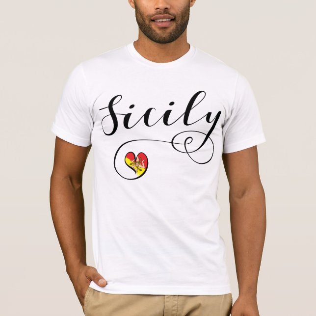 Camiseta Corazón siciliano de la bandera, amo Sicilia (Anverso)