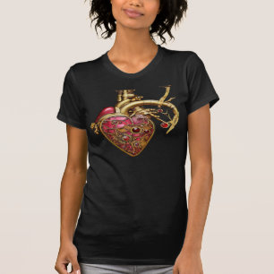 Camiseta Corazón Steampunk Anatómico Rubíes y Engranajes