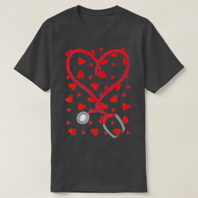 Camiseta Corazón Stethoscope Enfermera Día de San Valentín  (Diseño del anverso)