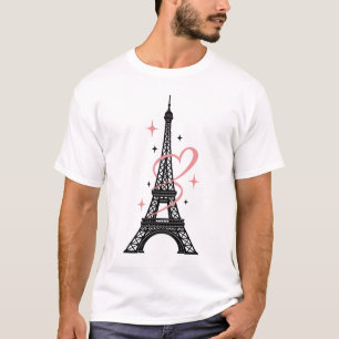 Camiseta Corazón Torre Eiffel de París Rosa Mini