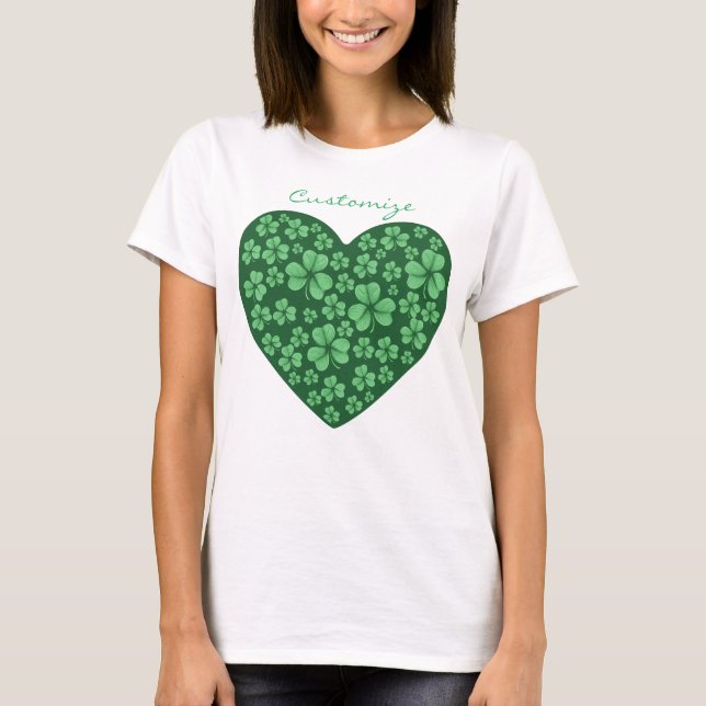 Camiseta corazón verde de Shamrock St Patrick's Day (Anverso)