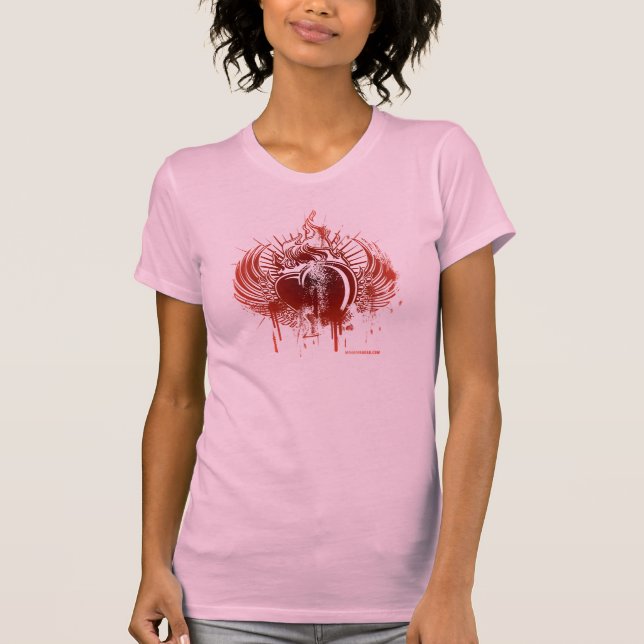 Camiseta Corazón y alas llameantes RedONpink (Anverso)