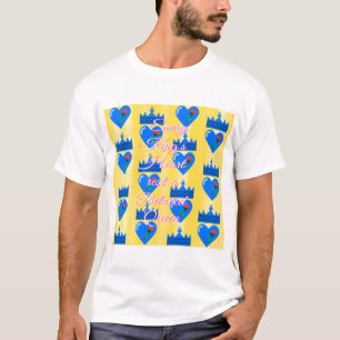 Camiseta Corazón y corona del rey azul con flor roja