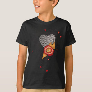Camiseta Corazón y flor de estilo grunge negro