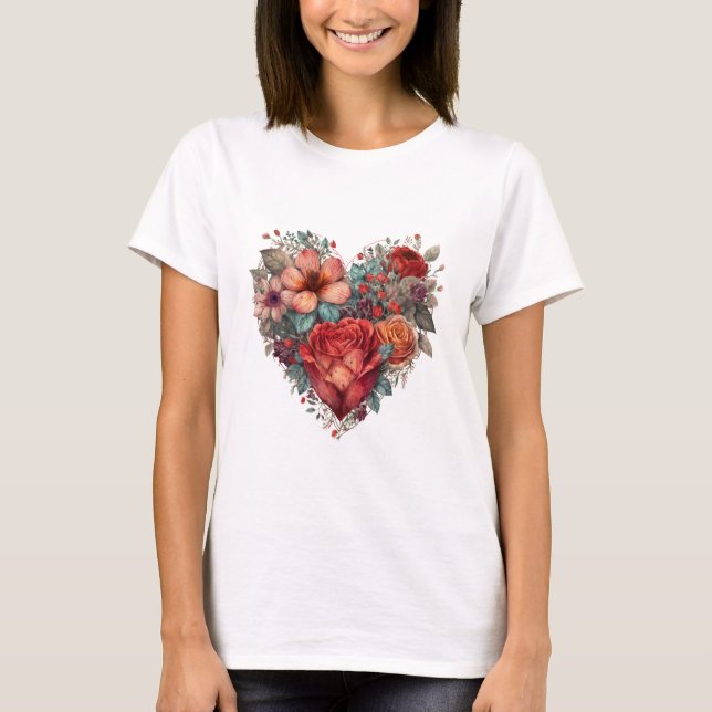 Camiseta Corazón y flores Día de San Valentín de época (Anverso)