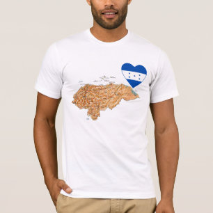 Camiseta corazón y mapa de la bandera de Honduras