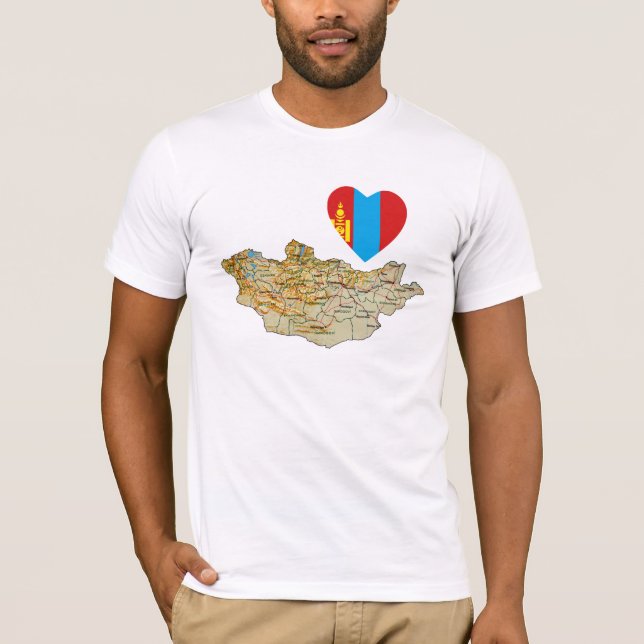 Camiseta corazón y mapa de Mongolia con bandera (Anverso)