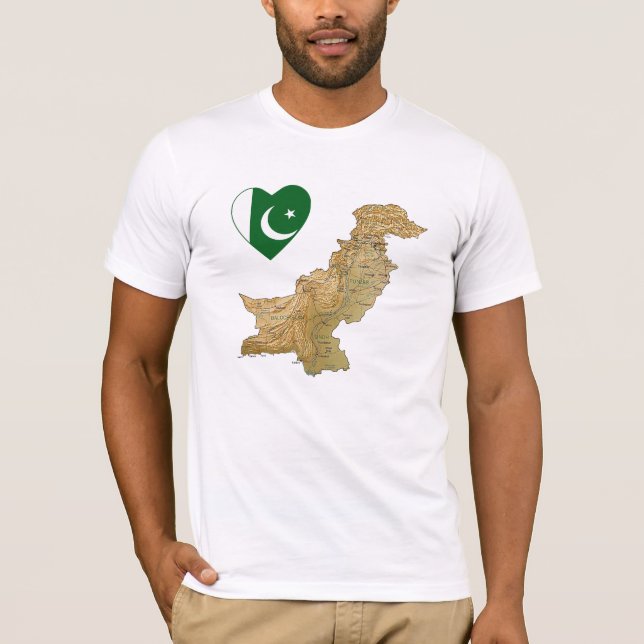 Camiseta corazón y mapa de Pakistán con bandera (Anverso)