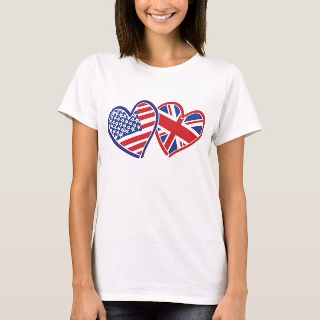 Camiseta Corazones amorosas de Estados Unidos y Reino Unido (Anverso)