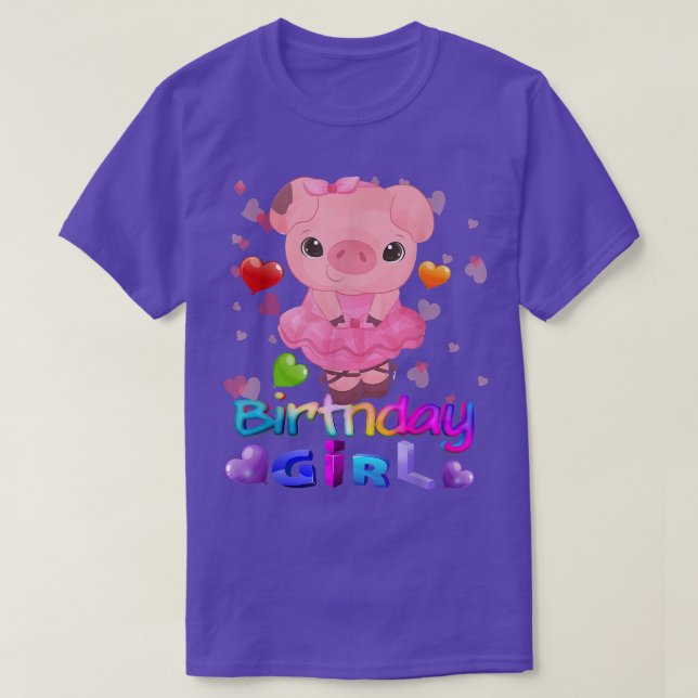 Camiseta Corazones arcoiris del Chica de cerdo de la fiesta (Diseño del anverso)