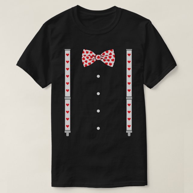 Camiseta Corazones Bow Tie & Suspenders Costum El día de Sa (Diseño del anverso)