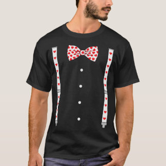 Camiseta Corazones Bow Tie & Suspenders Costum El día de Sa