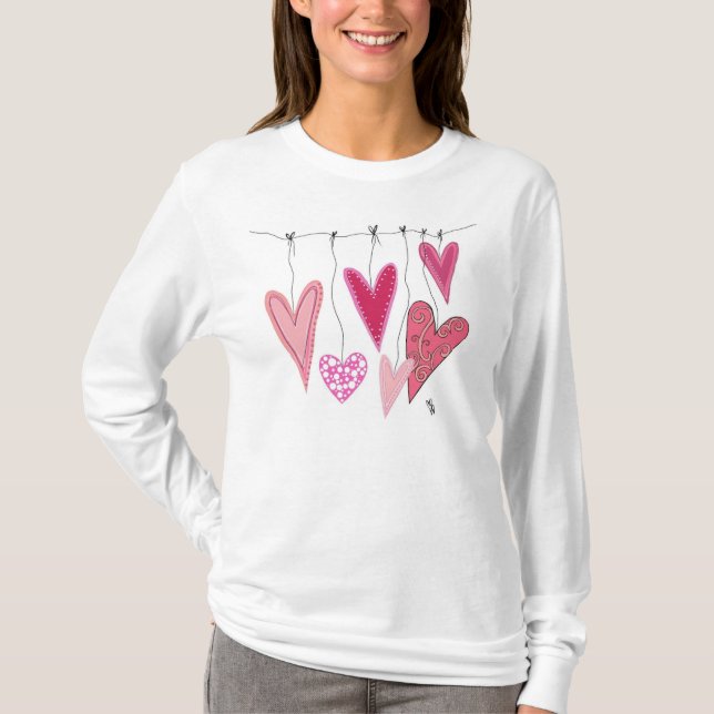 Camiseta Corazones colgantes - Rojo y Rosa (Anverso)