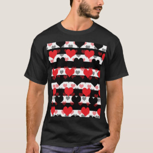 Camiseta Corazones de amor negros rojos con franjas blancas