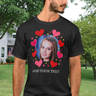 Camiseta Corazones de Amor Rojo con Texto de Foto Personali