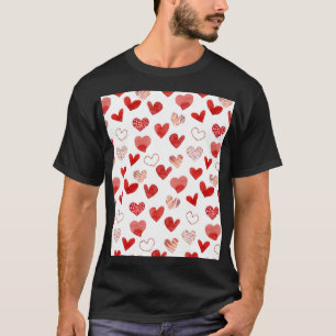 Camiseta Corazones de amor rojos, patrón de acuarela.