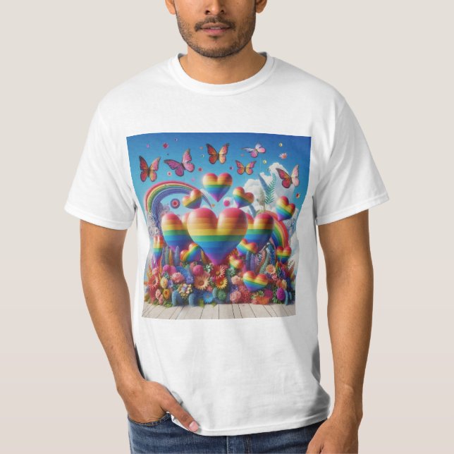 Camiseta Corazones de Arcoíris: Celebrando el Orgullo LGBTQ (Anverso)
