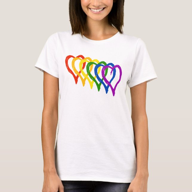 Camiseta Corazones de arcoiris del Orgullo Gay de San Valen (Anverso)
