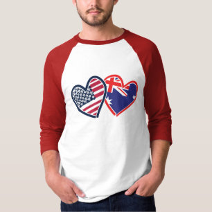 Camiseta Corazones de bandera de Australia y Estados Unidos