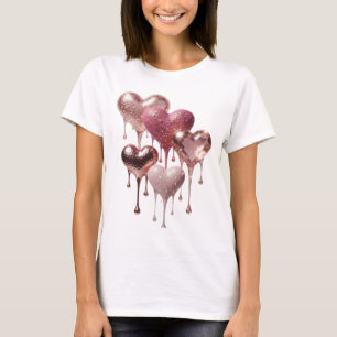 Camiseta Corazones de brillo plateados artisticos de impres