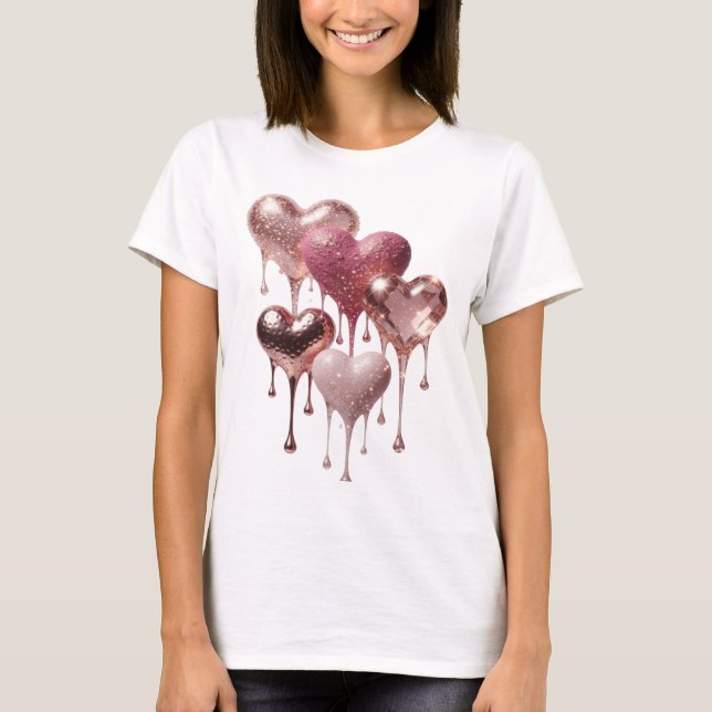 Camiseta Corazones de brillo plateados artisticos de impres (Anverso)