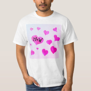 Camiseta Corazones de color rosa Personalizado Doble nombre