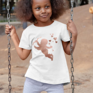 Camiseta Corazones de Cupido Rosa Dorado Metálico Día de Sa