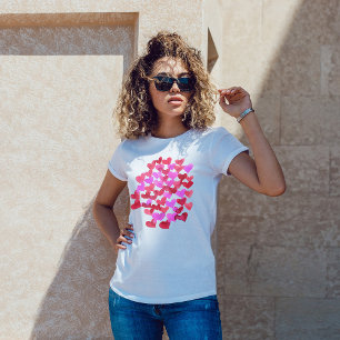 Camiseta Corazones de fusión de acuarela - viva magenta y p