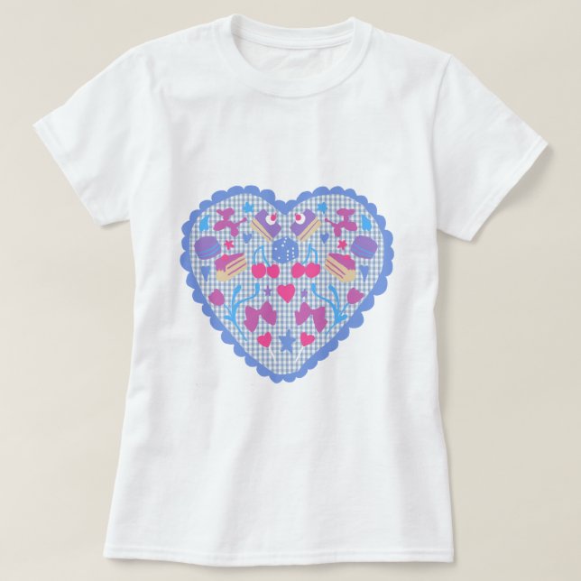 Camiseta Corazones de Gingham con Globos y Dulces (Diseño del anverso)