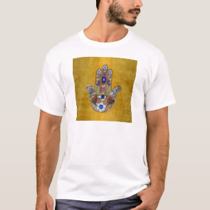 Camiseta Corazones de Hamsa Flores Ópalo Arte en Oro