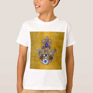 Camiseta Corazones de Hamsa Flores Ópalo Arte en Oro