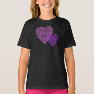 Camiseta Corazones de huellas digitales rosadas y púrpuras