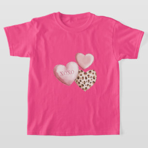 Camiseta Corazones de impresión de leopardo de XOXO rosado