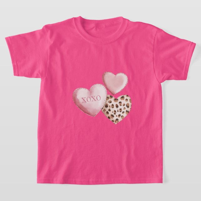 Camiseta Corazones de impresión de leopardo de XOXO rosado (Distribución)