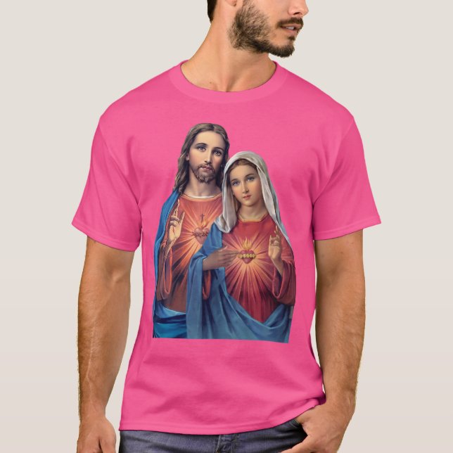 Camiseta Corazones De Jesús Y María Muy Cerca Juntos (Gemel (Anverso)