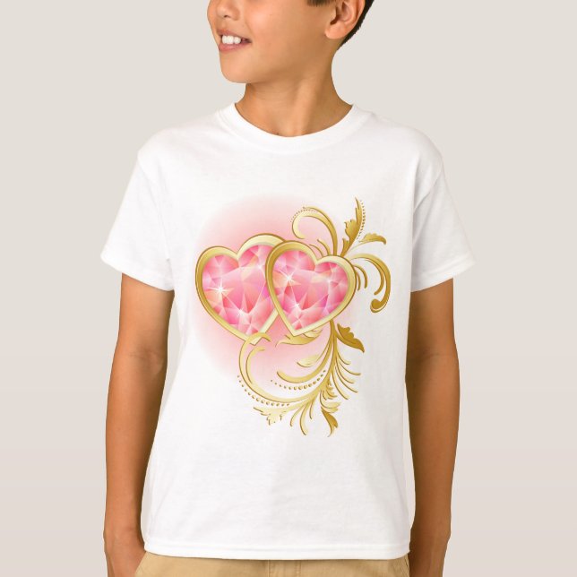 Camiseta Corazones de joyas rosadas (Anverso)