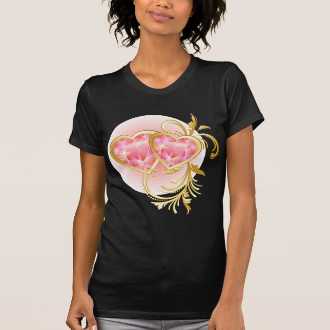 Camiseta Corazones de joyas rosadas (Anverso)