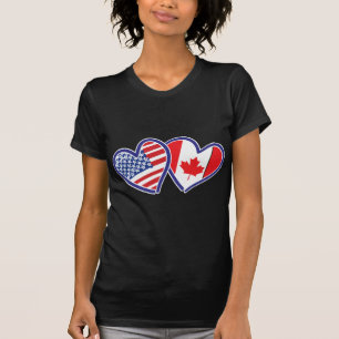 Camiseta Corazones de la bandera de Canadá y Estados Unidos