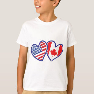 Camiseta Corazones de la bandera de Canadá y Estados Unidos