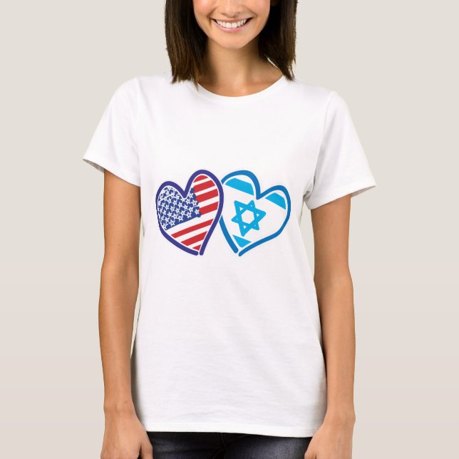 Camiseta Corazones de la bandera de Estados Unidos e ISRAEL (Anverso)