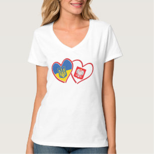 Camiseta Corazones de la bandera de Ucrania y Polonia