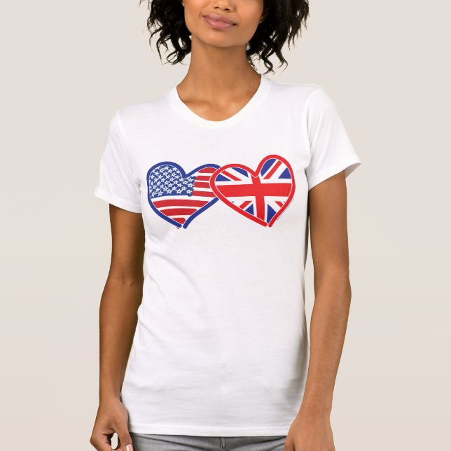 Camiseta Corazones de la bandera estadounidense/bandera de  (Anverso)